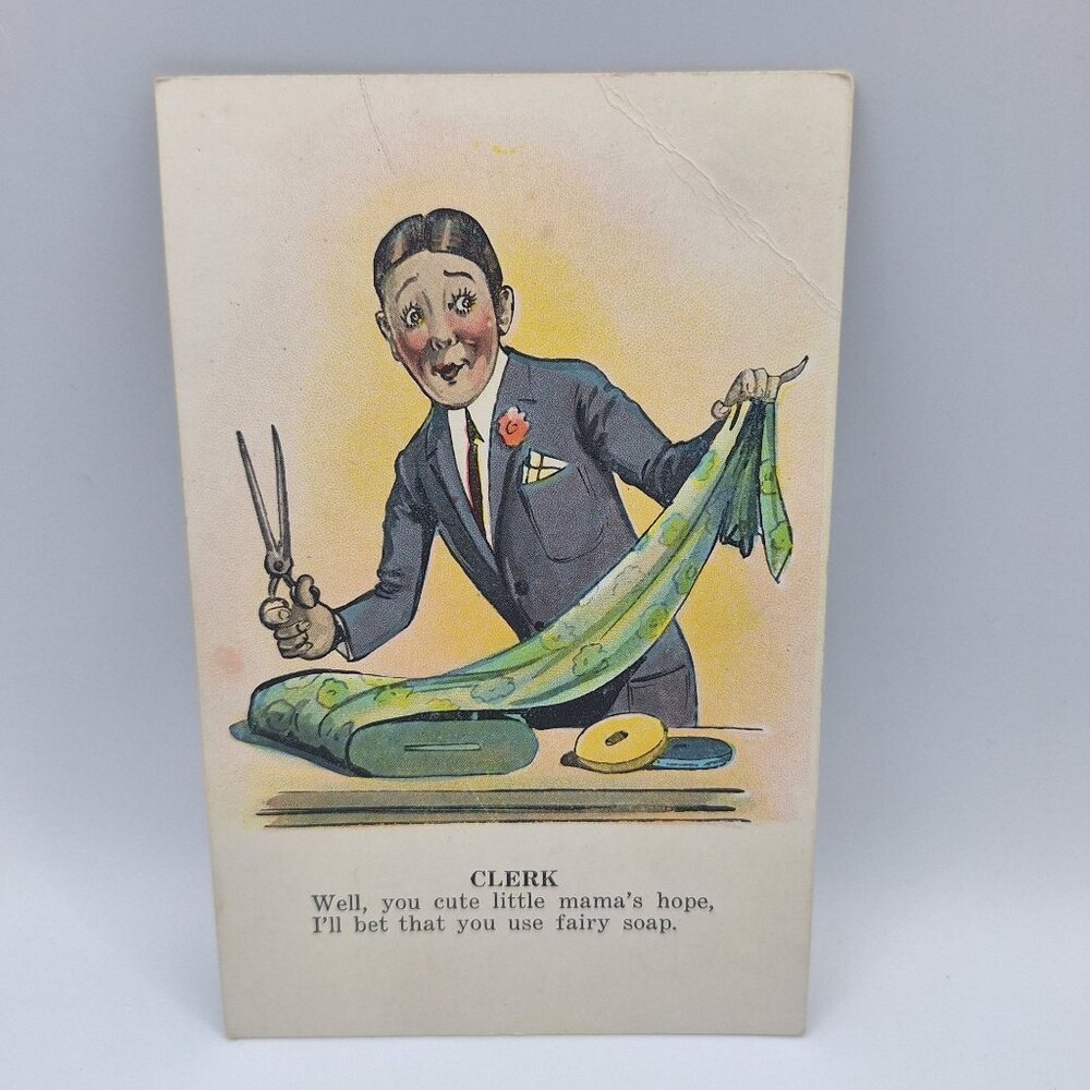 Vintage Comic Postcard Clerk Fairy Soap Humor Series 214 Postmarked Ralph To Red